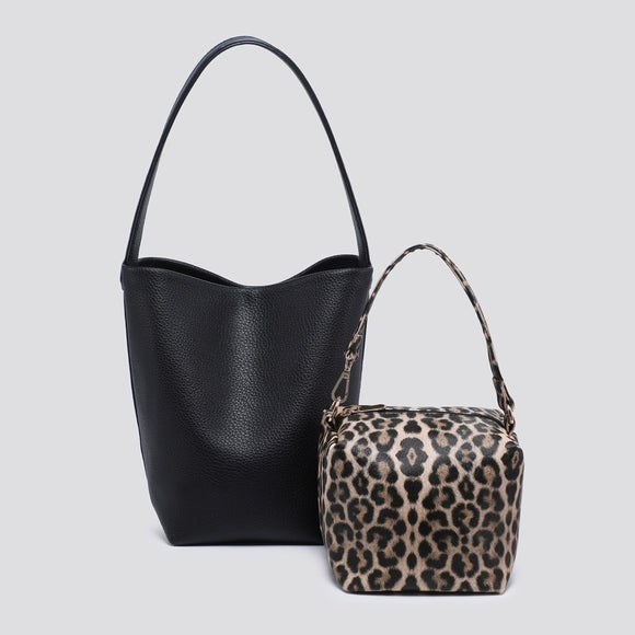 Bag Black 2 in 1 Tote & Leopard Print