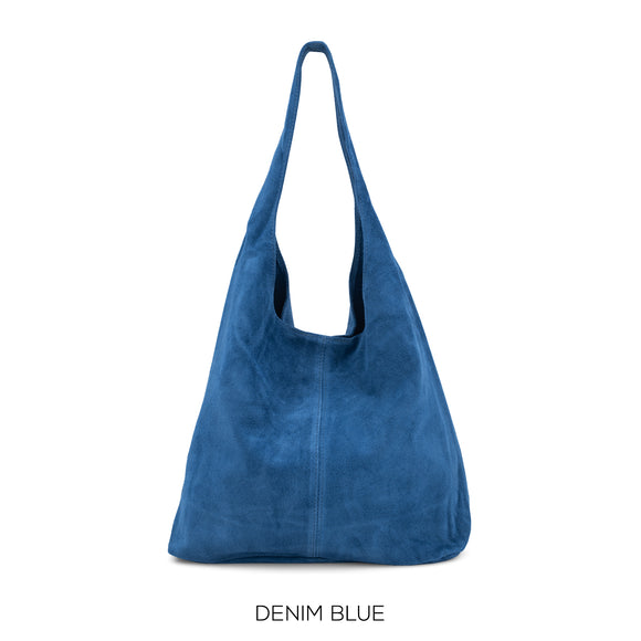 Bag Denim Blue Suede Leather Slouchy Hobo