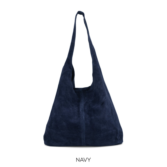 Bag Navy Suede Leather Slouchy Hobo