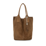 Bag Brown Suede Leather Shopper Tote with Tassel