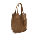 Bag Brown Suede Leather Shopper Tote with Tassel