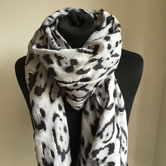 Scarf Gold Foil Leopard Print Frayed
