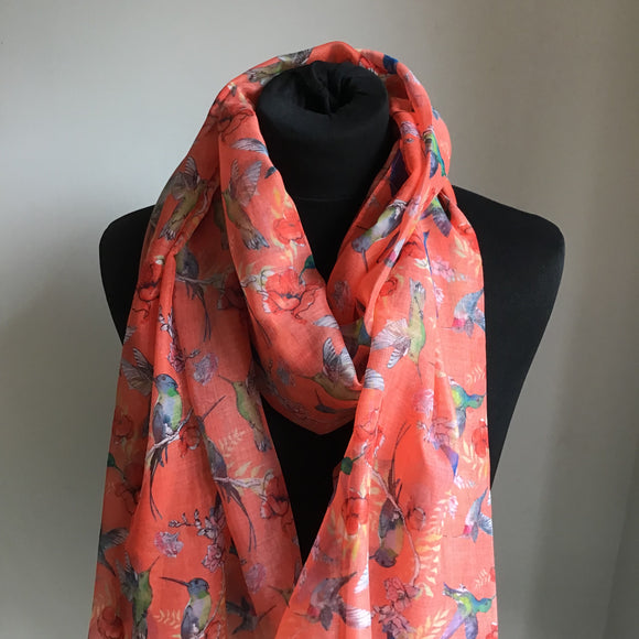 Scarf Orange Hummingbird & Floral Print
