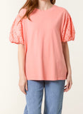 Coral BRODERIE ANGLAISE BALLOON SLEEVE TOP