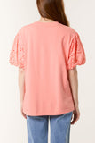 Coral BRODERIE ANGLAISE BALLOON SLEEVE TOP