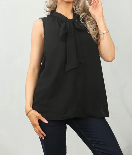 Black Bow Sleeveless Top