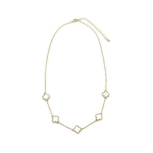 Necklace Both Sided Five Clovers Short Necklace In Gold White