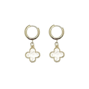 Earrings Both Sided Clover Drop Earrings In Gold White