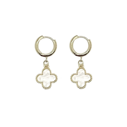 Earrings Both Sided Clover Drop Earrings In Gold White