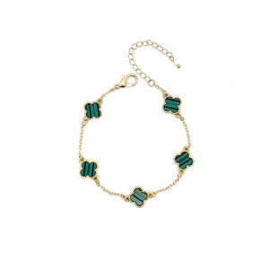 Bracelet Five Clover Pendant Bracelet In Gold Green