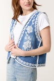 FLORAL EMBROIDERED DENIM VEST
