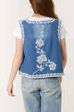 FLORAL EMBROIDERED DENIM VEST