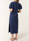 Navy BRODERIE ANGLAISE PUFF SLEEVE MIDI DRESS