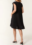 Black CAP SLEEVE PLEATED MINI DRESS
