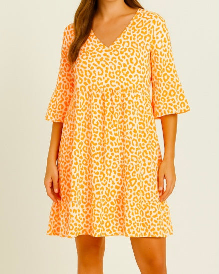 Orange Neon Leopard Smock Dress