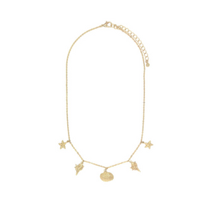 Necklace Gold Three Different Delicate Sea Shells Short Necklace