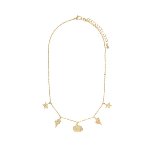 Necklace Gold Three Different Delicate Sea Shells Short Necklace
