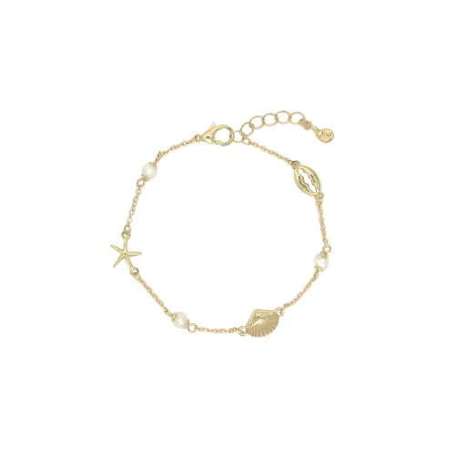 Bracelet Gold Three Different Delicate Sea Shells Natural Pearls Bracelet
