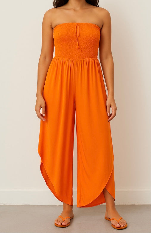 Orange Tulip Leg Bandeau Jumpsuit