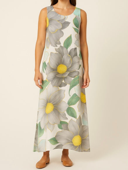 Grey Floral Print Dress