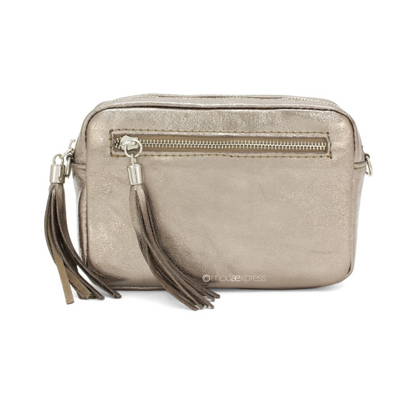 Bag Bronze Leather Rectangle Tassel Crossbody