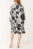 Black COW PRINT OPEN COLLAR TIERED DRESS