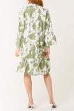 Khaki COW PRINT OPEN COLLAR TIERED DRESS