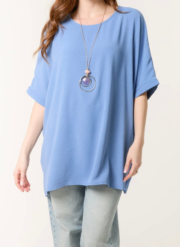Denim NECKLACE BATWING SHORT SLEEVE TOP