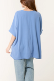 Denim NECKLACE BATWING SHORT SLEEVE TOP