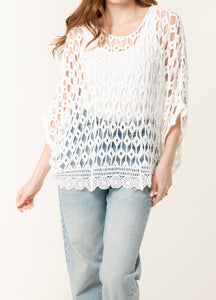 Cream DIAMOND SHAPED CROCHET COTTON TOP
