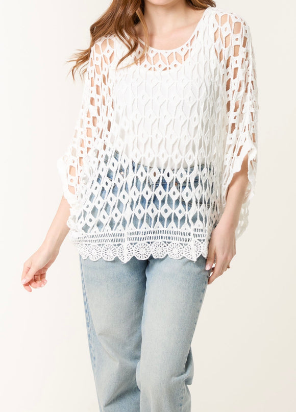Cream DIAMOND SHAPED CROCHET COTTON TOP