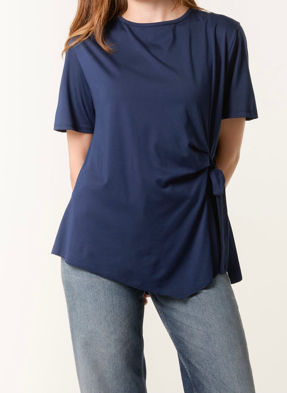 Navy ROUND NECK FRONT TIE TOP
