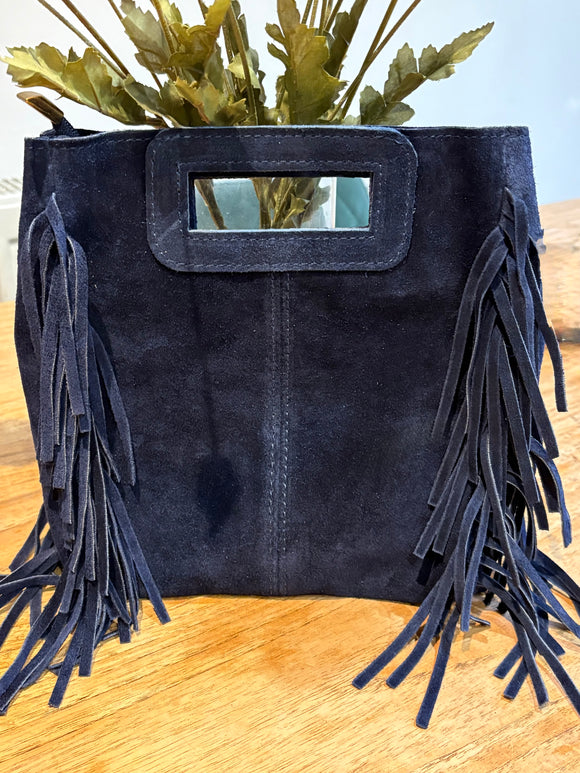 Navy Suede Tassle Handbag