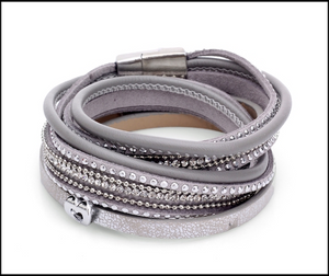 Bracelet Silver Double Wrap Suede Heart