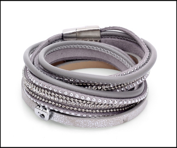 Bracelet Silver Double Wrap Suede Heart