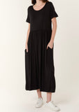 Black ROUND NECK STRETCH TIERED MIDI DRESS