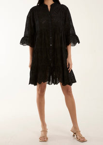 Black BRODERIE ANGLAISE SMOCK SHIRT DRESS