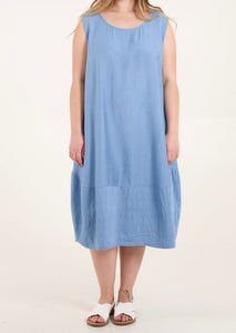 Denim SLEEVELESS CONTRASTED BORDER MIDI DRESS