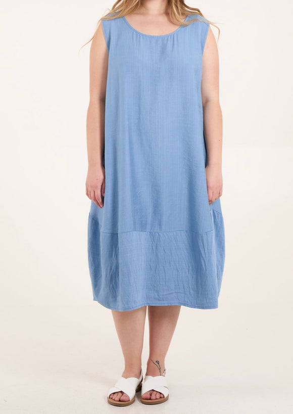 Denim SLEEVELESS CONTRASTED BORDER MIDI DRESS