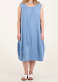Denim SLEEVELESS CONTRASTED BORDER MIDI DRESS