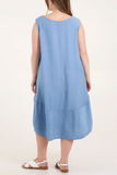 Denim SLEEVELESS CONTRASTED BORDER MIDI DRESS