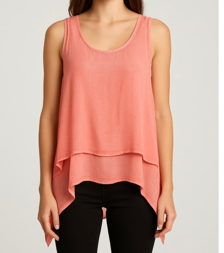 Coral Cold Washed 2 Piece Top