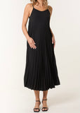 Black PLEATED CAMI STRAP MIDI DRESS