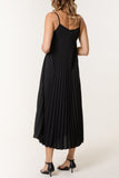 Black PLEATED CAMI STRAP MIDI DRESS