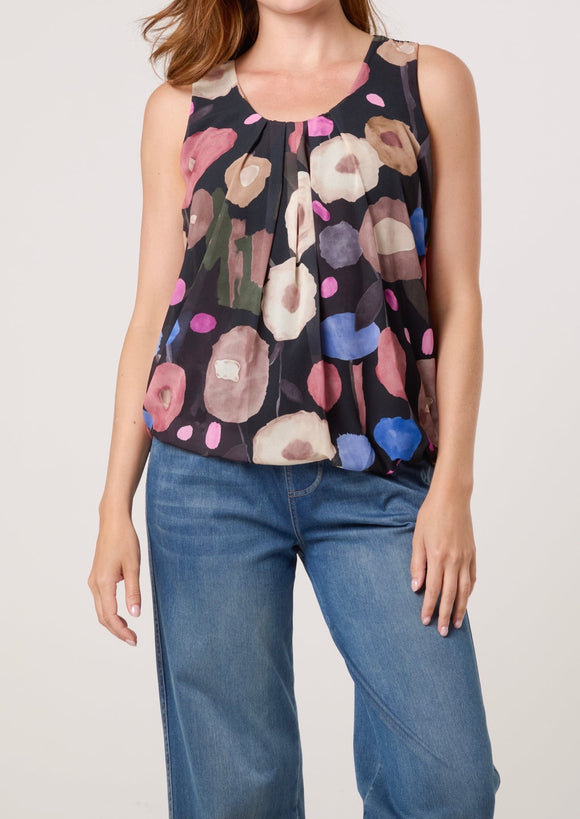 Black CIRCLES SLEEVELESS BUBBLE HEM TOP
