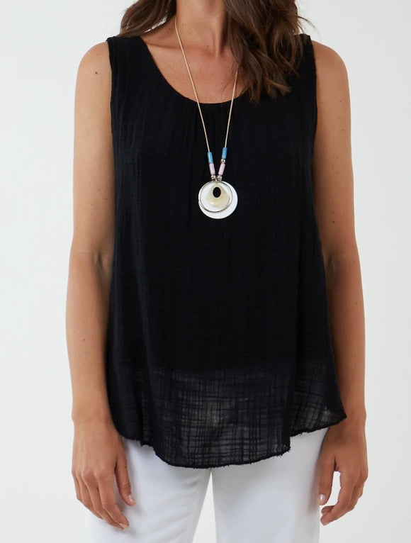 Black DOUBLE LAYER SCOOP NECK NECKLACE VEST
