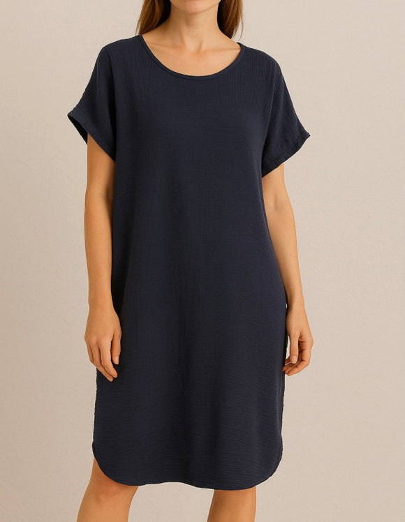Navy Cheesecloth Shift Dress