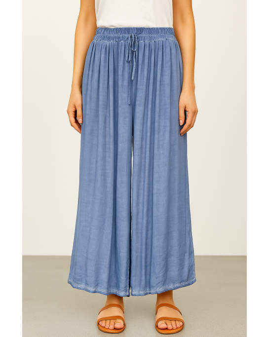 Blue Cold Washed Wide Leg Trousers