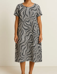 Grey Printed 100% Cotton Shift Dress