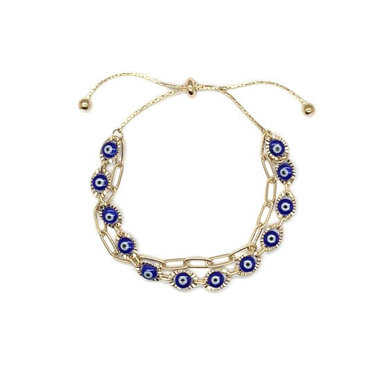 Bracelet Double Layered With Evil Eye Slider Bracelet